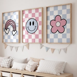 Preppy Wall Art, Tween Wall Art, Checkered Poster, Pink And Blue Checker,  Wall Art, Printable Wall Art, Girls Room Wall Art