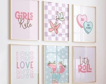 Checkered Girls Rule Wall Art Set, Colorful Set of 6 (Digital Download)