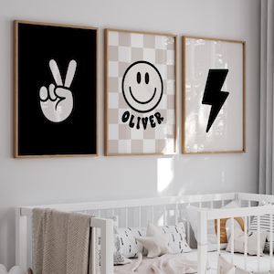 Art personnalisé pour chambre d'enfant, impression de sourire en damier, éclair (téléchargement numérique)