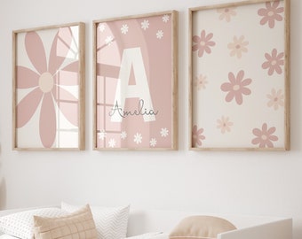 Personalized Daisy Prints Set, Boho Nursery Decor (Digital Download)