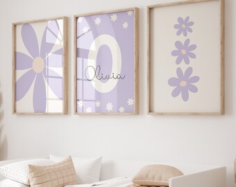 Personalized Floral Name Nursery Print, Daisy Wall Art (Digital Download)