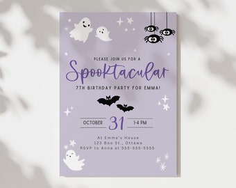 Halloween Birthday Invitation, Personalized Invitation, Editable Invite, Girls Halloween Birthday, Spooktacular, Printable Party Invitation