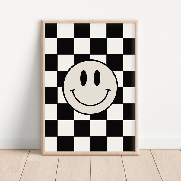 Smiley Face Wall Art, Checkered Wall Art, Black and Tan Art, Boys Room Art, Trendy Wall Art, Cool Toddler Room, Boys Nursery Wall Art