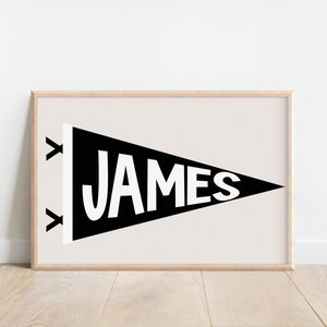 Nursery Name Sign, Personalized Pennant Flag Boys Wall Art, Black and White Art, Cool Wall Art, Toddler Boy Wall Decor