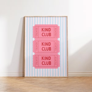 Rosa und Blau Retro Ticket Wandkunst, Freundlichkeit Wandkunst, Tween Mädchen druckbare Wandkunst, Gestreifte Teenager Raumkunst, adrette Kinder Küstenkunst