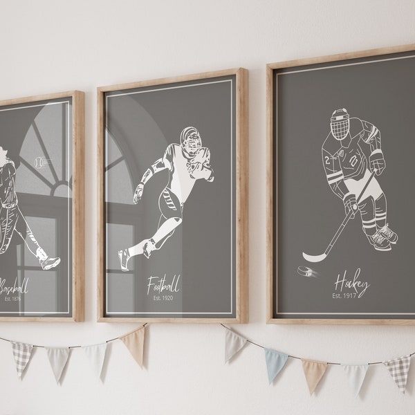 Hockey, Baseball, Football Printable -Playroom Printable -Hockey Wall Art -Football Wall Art-Baseball Wall Art -Set of 3 Sports Prints