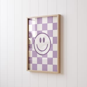 Checkered Purple Smile Wall Art, Tween Girls Wall Art, Printable Wall Art, Trendy Kids Art, Single Print