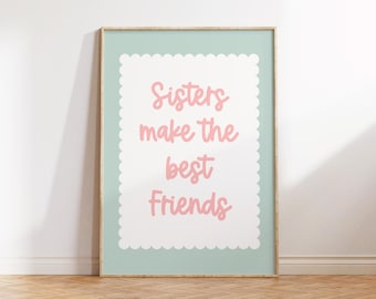 Print Sisters Playroom, roze en groene muurkunst (digitale download)
