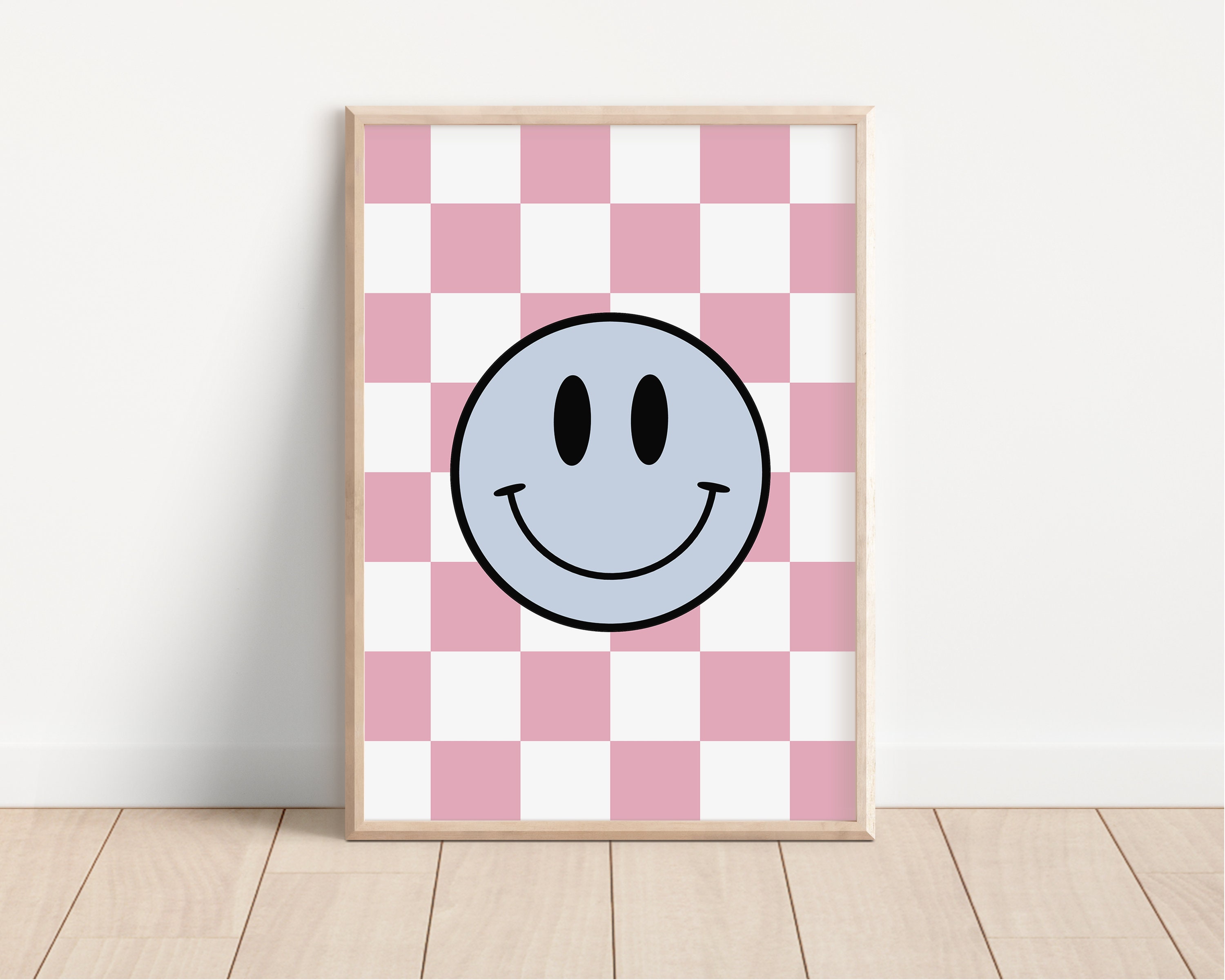 Preppy Checkered Pattern Preppy Checkered Wall Art, Pink and Blue, Set of 3 (digital Download ...
