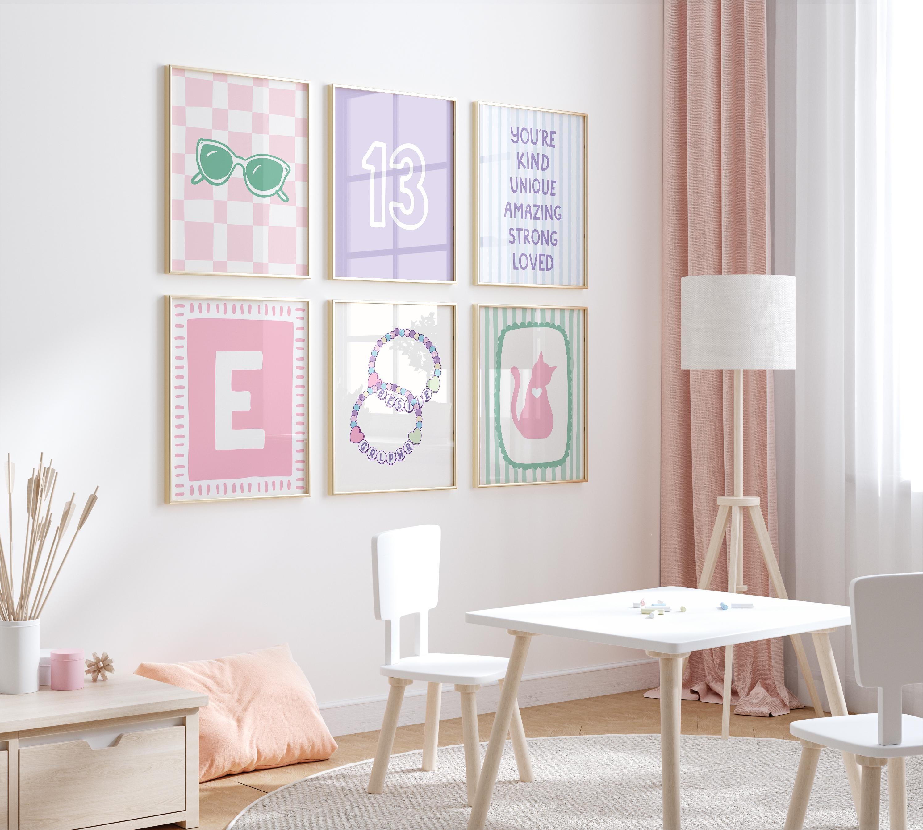 Set of 6 Colourful Girls Gallery Wall Art Set, Personalized Preppy ...