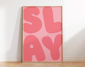 Pink Slay-print, bellenletter Girl Power Art (digitale download)