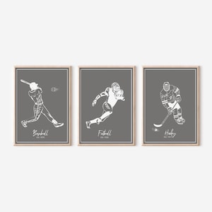 Hockey, Baseball, Football Printable -Playroom Printable -Hockey Wall Art -Football Wall Art-Baseball Wall Art -Set of 3 Sports Prints