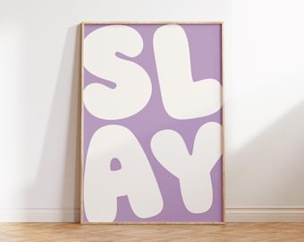 Slay Girls-bubbelletterprint: trendy paarse slaapzaaldecoratie (digitale download)