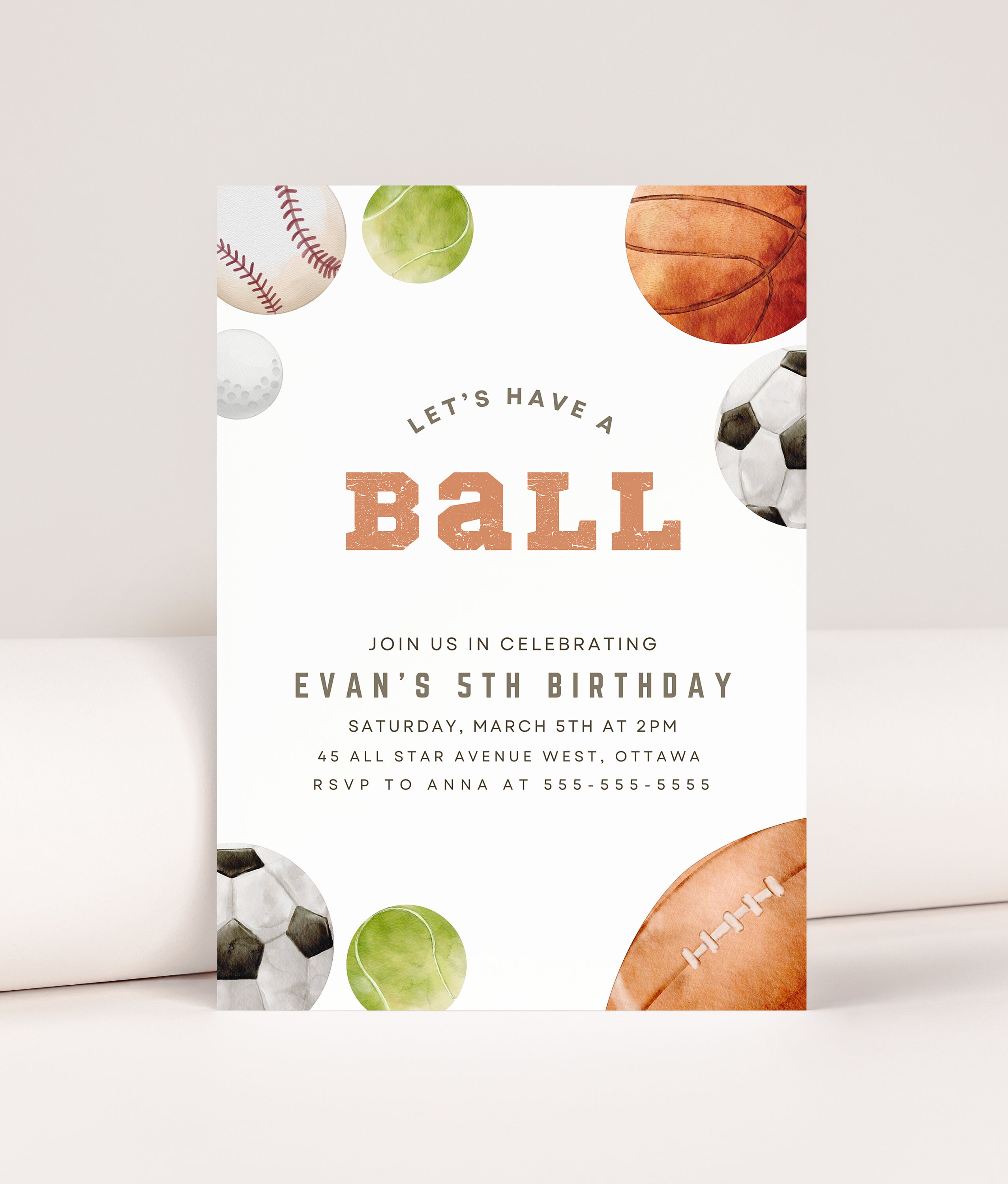 Let's Have A Ball Invite, Sports Theme Birthday Invitation, Basketball, Football, Soccer, Baseball Invitation, Personalized Invitation