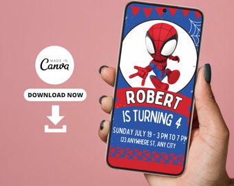 Invito alla festa di compleanno di Spidey modificabile Messaggio di testo elettronico alla festa Evita invito Download istantaneo AUH