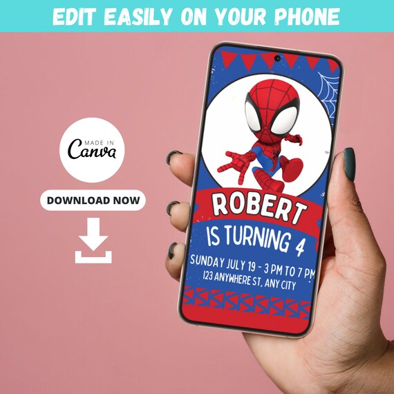 Invito alla festa di compleanno di Spidey modificabile Messaggio di testo elettronico alla festa Evita invito Download istantaneo AUH