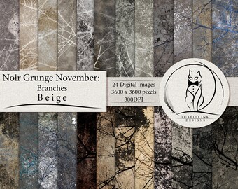 Noir Grunge Beige (November Branches) Digital Paper