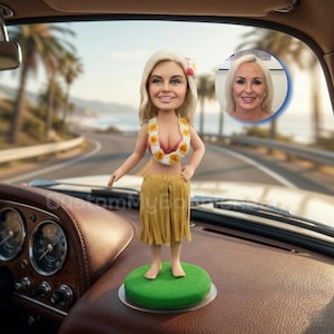 Custom Hula Girl Clay Figurine, Custom Hula Bobblehead, Personalized Hula Dancer Figure For Dashboard