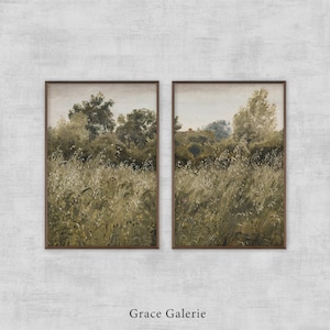 Vintage Landscape Print | Set of 2 | Antique Field Paintings | Split Panel Digital PRINTABLE