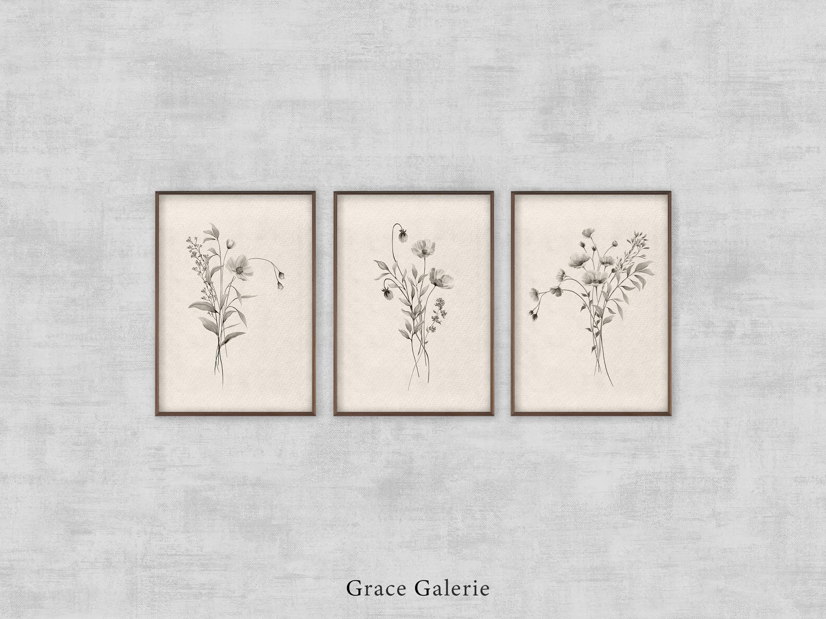 Gallery Set of 3 | Black and White Botanical Wall Art | Minimalist Wall ...