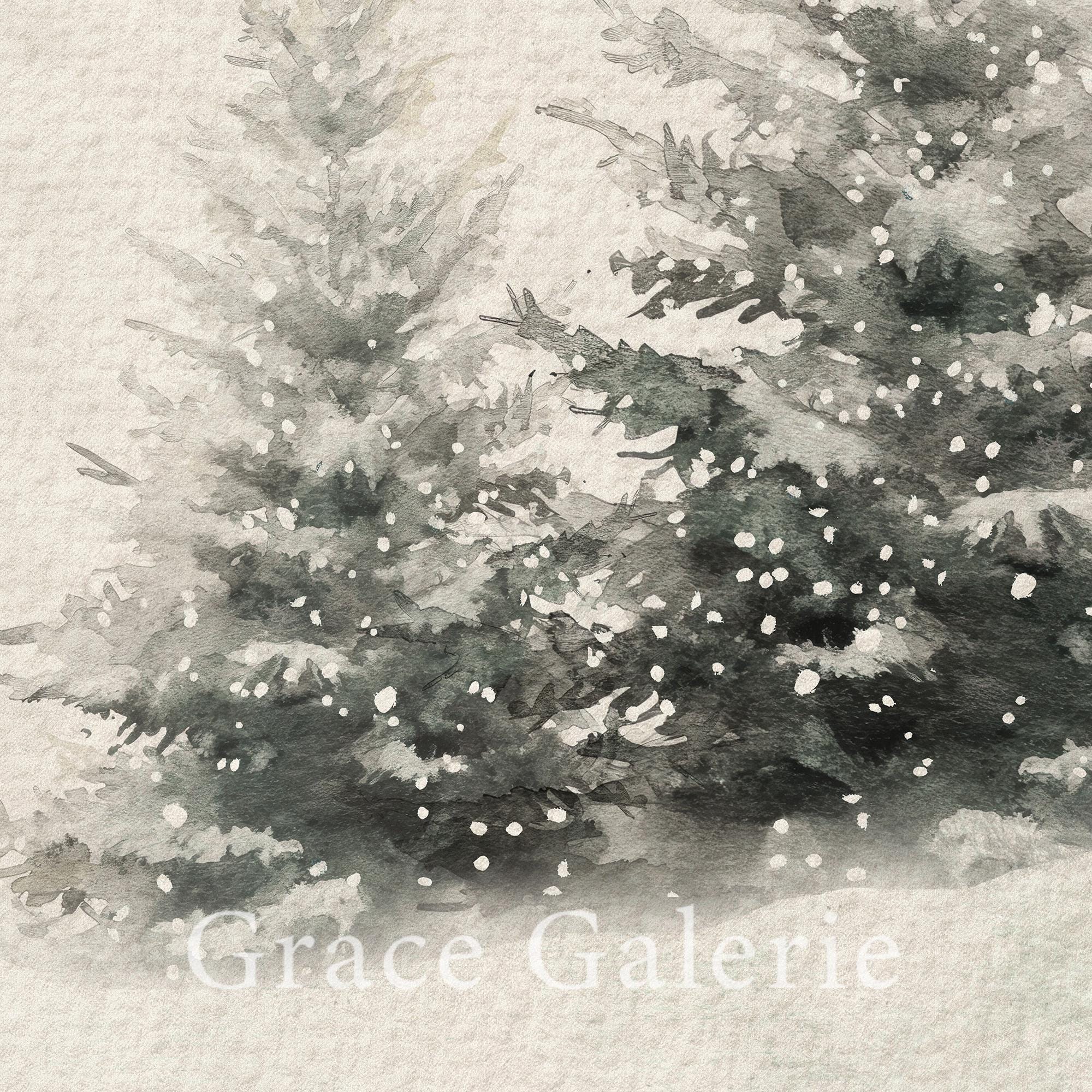 Set of 2 | Winter Forest Painting Christmas Print | Christmas Decor ...