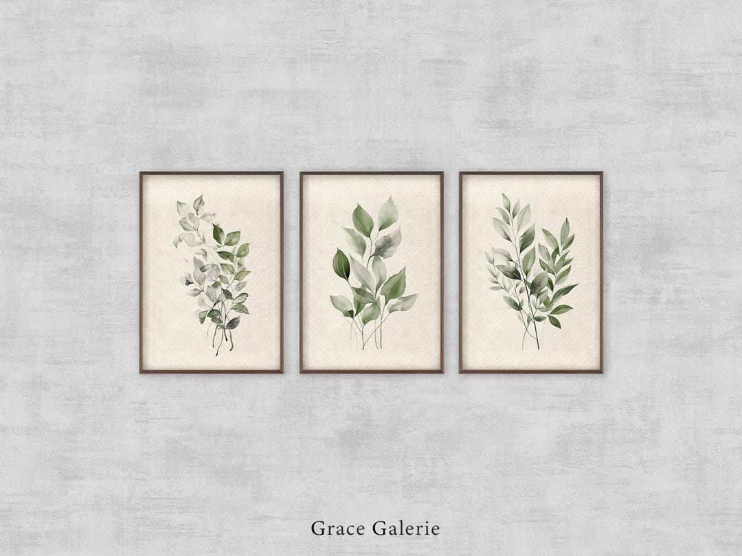 Gallery Set of 3 | Botanical Gallery Wall Print SET | Green Leaves Art ...