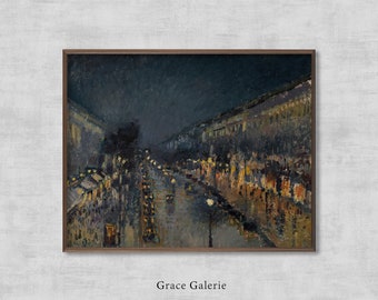 カミーユ・ピサロ、印象派の美術版画：夜のモンマルトル大通り - Etsy 日本