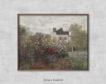 Cottage Oil Painting | Rose Garden Wall Art | Floral Vintage Muted ...