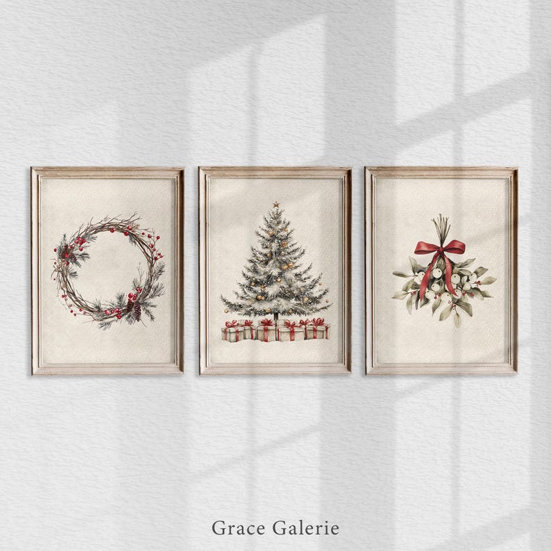 Gallery Set of 3 | Vintage Christmas Gallery Art | Festive Wall Art ...