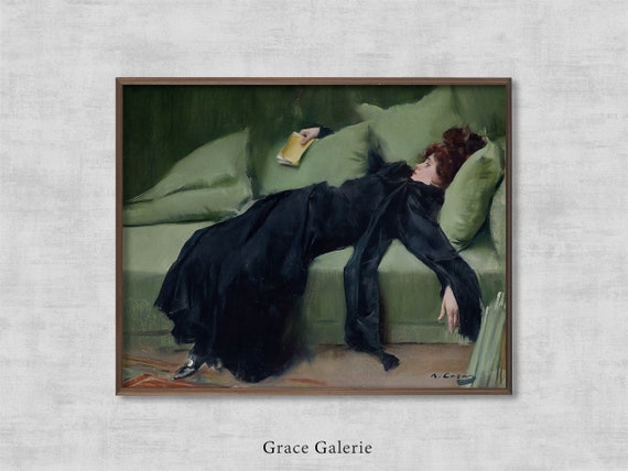 Decadent Young Woman | Woman Portrait | Vintage Wall Art | Emerald Green Art | After the Dance | Moody Wall Decor | PRINTABLE Art