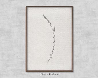 May include: A black and white line drawing of a single stem of wildflowers in a brown frame. The artwork is on a white background and the text "Grace Galerie" is printed below the frame.