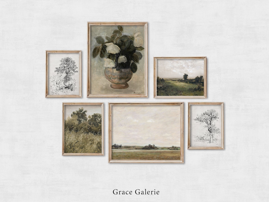French Country Gallery Wall Art | Set of 6 | Vintage Living Room Decor ...