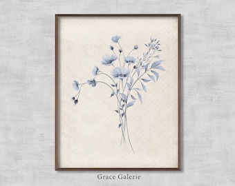 Blue Botanical Floral Wall Art | Minimalist Wall Art | Farmhouse Decor | PRINTABLE Digital Download