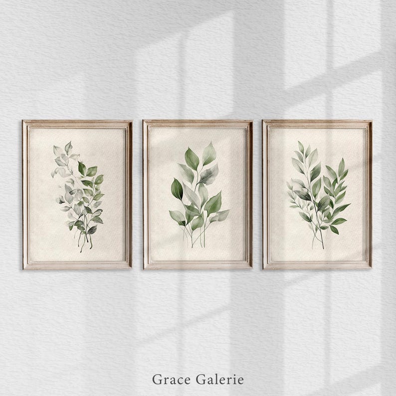 Gallery Set of 3 | Botanical Gallery Wall Print SET | Green Leaves Art ...