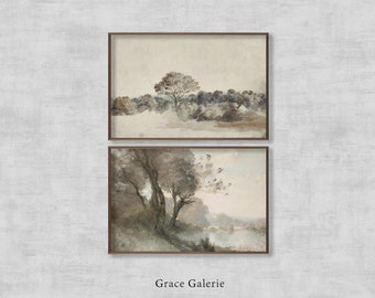Moody Landscape Gallery Wall Art | Set of 2 | Rustic Landscape | Vintage Gallery Set | PRINTABLE Digital Download