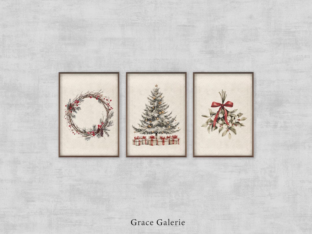 Gallery Set of 3 | Vintage Christmas Gallery Art | Festive Wall Art ...