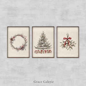 Gallery Set of 3 | Vintage Christmas Gallery Art | Festive Wall Art | Winter Decor | PRINTABLE Digital Download