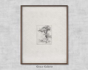 Vintage Tree Sketch | East Hamption | Vintage Etching | Neutral Grey Wall Art | Vintage Sketch Art | Soft Deco | Printable Art