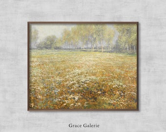 Spring Meadow Painting | Vintage Landscape Print | Country Field PRINTABLE Digital Download