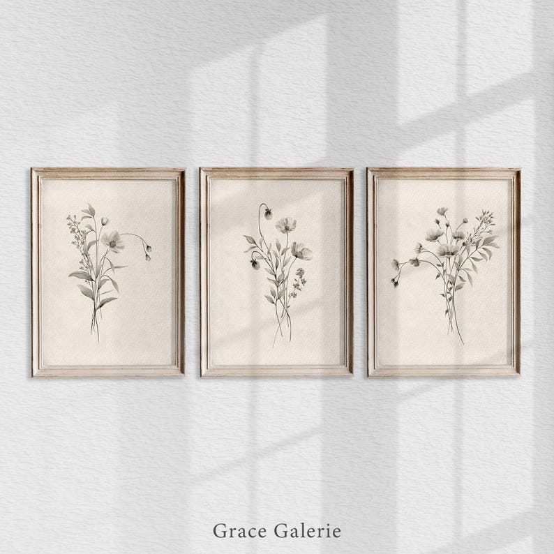 Galerie 3-er Set | Schwarz-weiße botanische Wandkunst | Minimalistische Wandkunst | Bauernhaus Dekor | DRUCKBARE Digital Download Bild 2