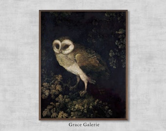 Antique Owl Painting | Dark Academia PRINTABLE Wall Art | Moody Rustic Bird Print | Vintage Animal Wall Art | Dark Art Digital Download