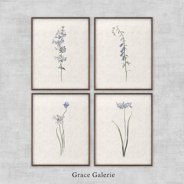 Conjunto de galería de 4 / Conjunto de galería vintage / Boceto botánico vintage / Arte mural neutro de rama / Decoración de granja / Descarga digital IMPRIMIBLE
