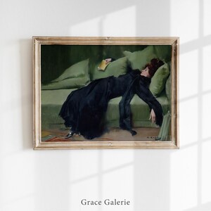 Decadent Young Woman | Woman Portrait | Vintage Wall Art | Emerald Green Art | After the Dance | Moody Wall Decor | PRINTABLE Art image 2