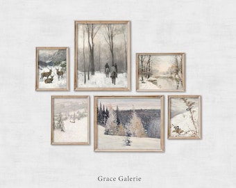 Galerijset van 6 | Vintage wintergalerijkunst | Neutrale muurkunst | Boerderijdecoratie | AFDRUKBARE digitale download
