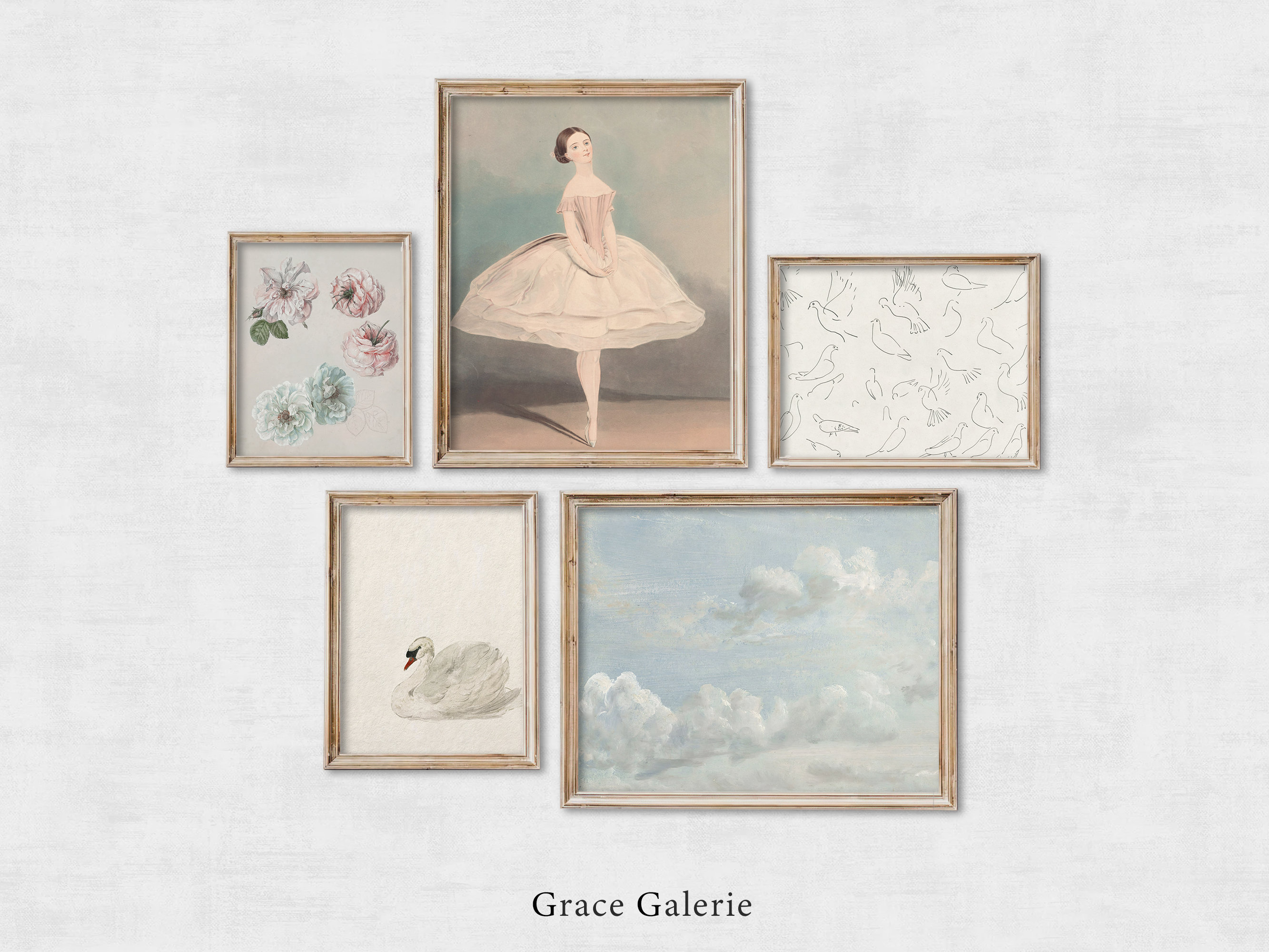Vintage Nursery Gallery Wall Art | Set of 5 | Girls Room Soft Pink ...