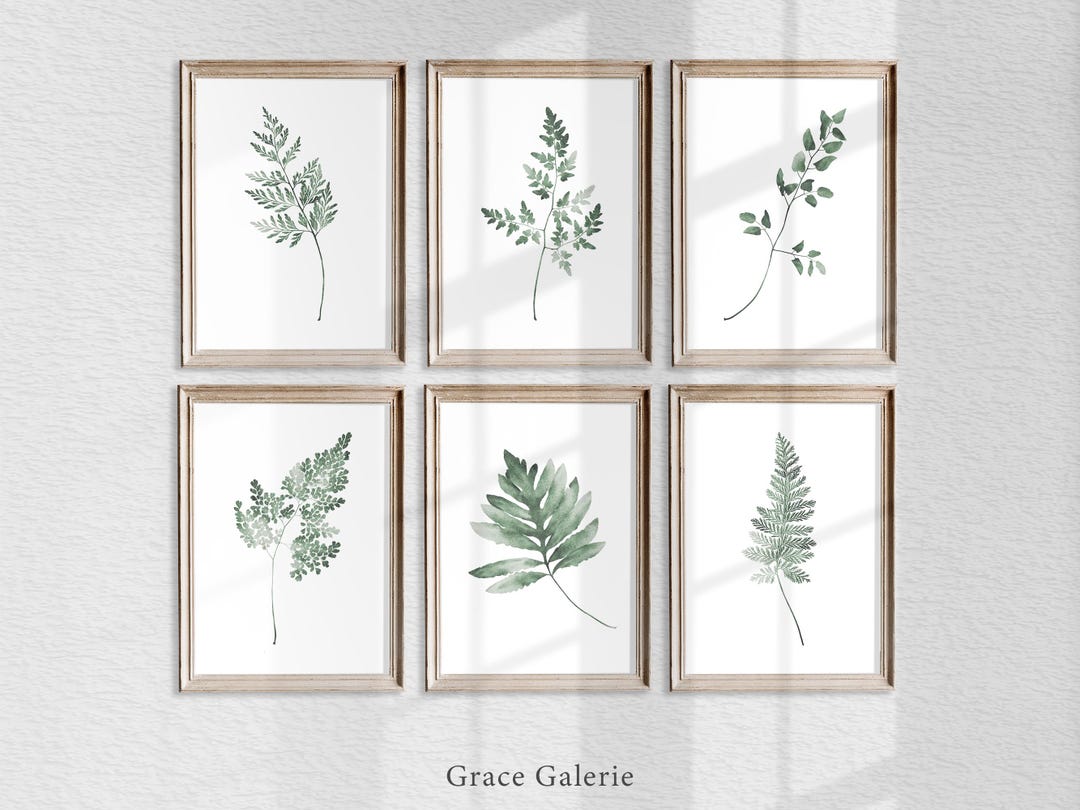Sage Green Leaf Prints | Watercolor Botanical Art | Minimalist | Set of ...