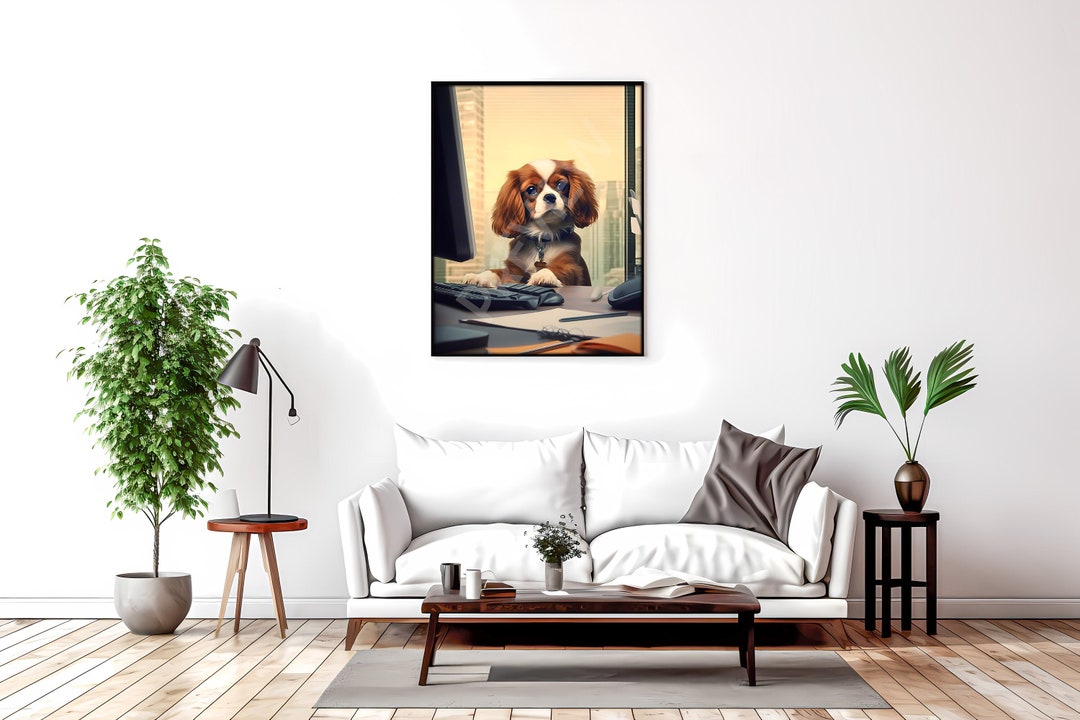 Poster of Cute Cavalier at the Office High Quality Colorful Etsy