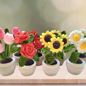 Crochet Potted Flower | Crochet Flowers | Crochet Plants | Tulips | Rose | Daisy | Sunflower | Crochet | Handmade | Gift for her | Flowers