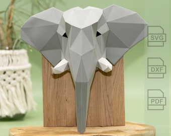 3D Elephant Low Poly SVG Model - DIY Papercraft Wall Art for Cricut & Silhouette - Geometric Animal Home Decor