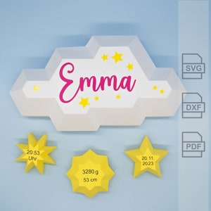Archivo de trazador 3D Cloud & Stars - SVG, DXF, PDF - Para trazadores de corte Cricut, Silhouette y Brother